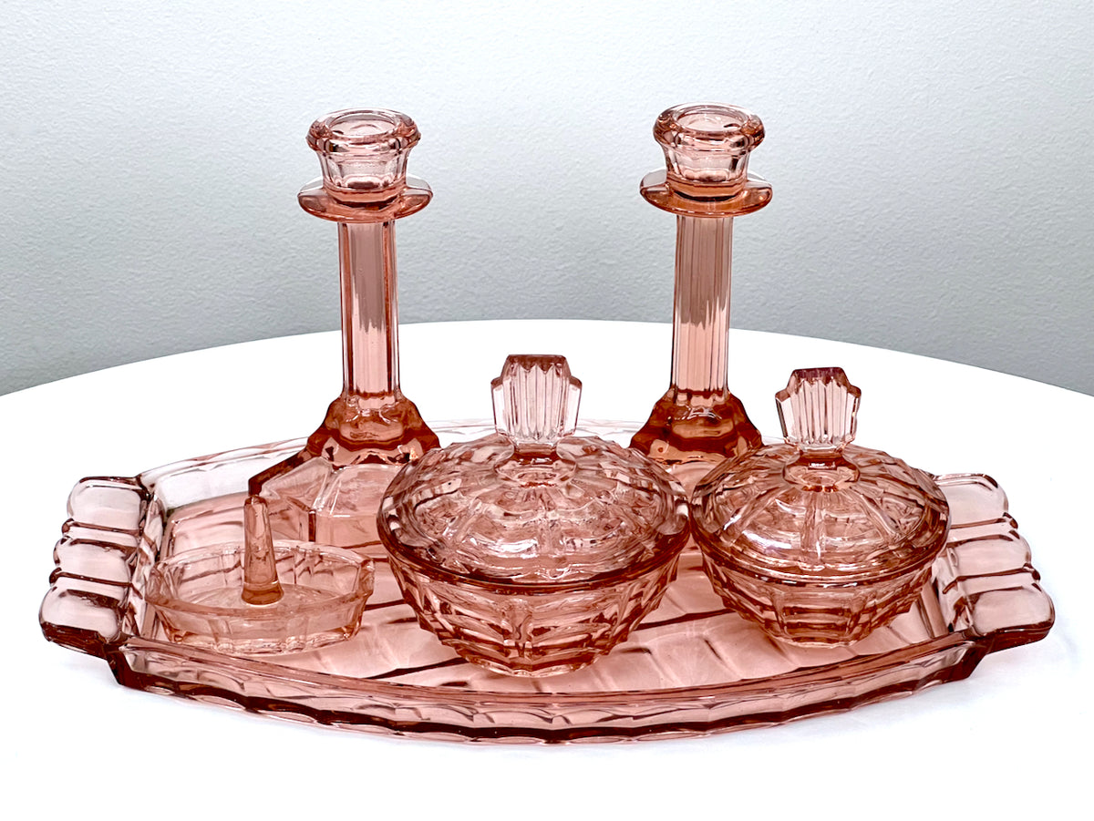 Art deco glass dressing deals table set