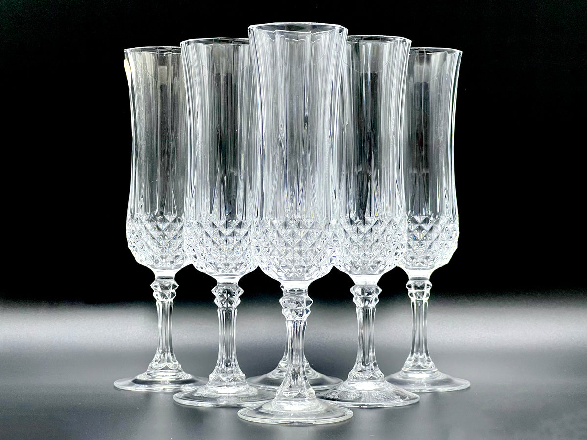 Six Vintage Fluted Champagne Glasses, Cristal D on sale Arques Longchamp Pattern, Elegant French Cocktail Barware for Brunch, Weddings, Celebrations