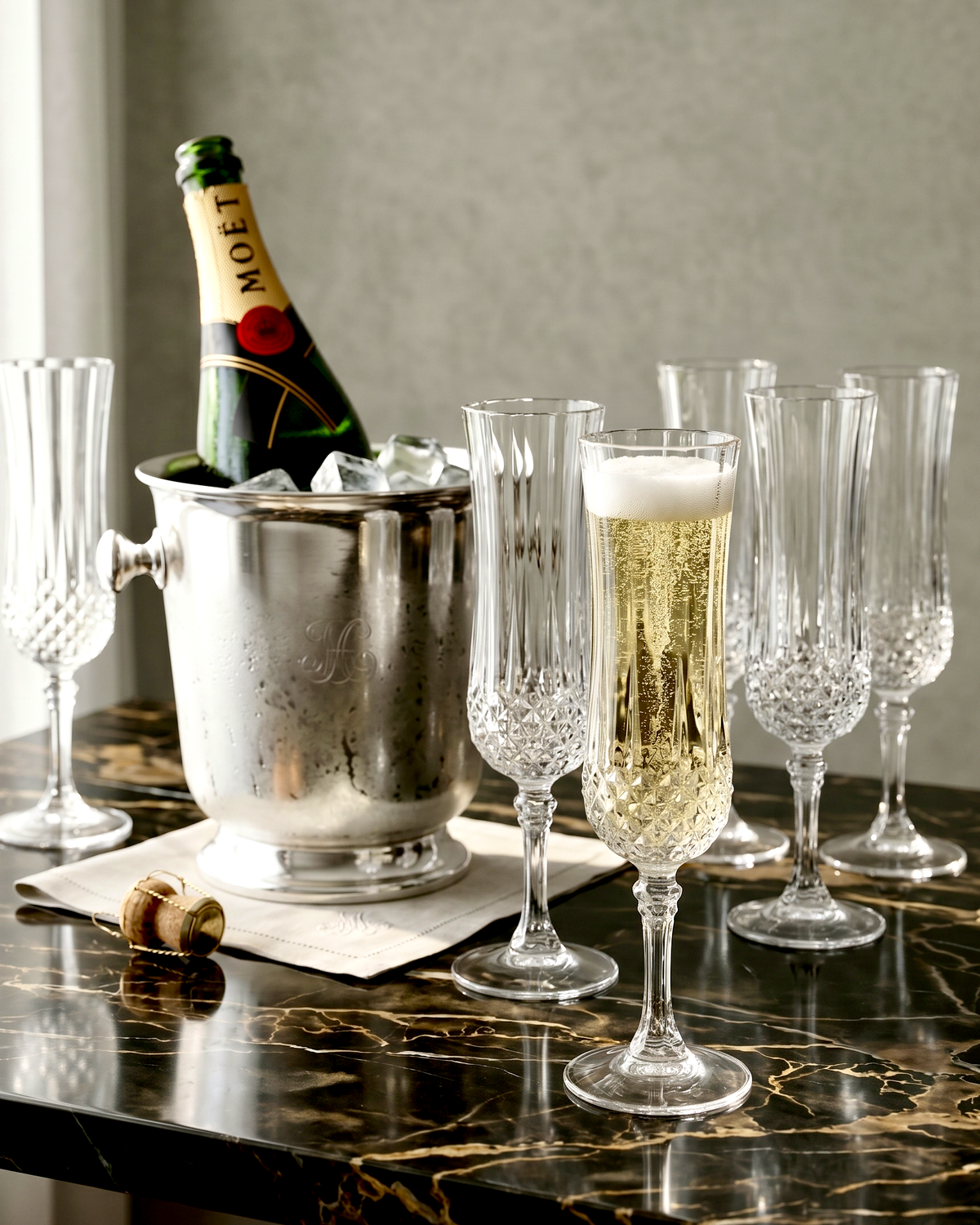 Cristal D'Arques-Durand (France) 'Longchamp' Crystal Champagne Flute Glasses [Set x6] - That Retro Piece
