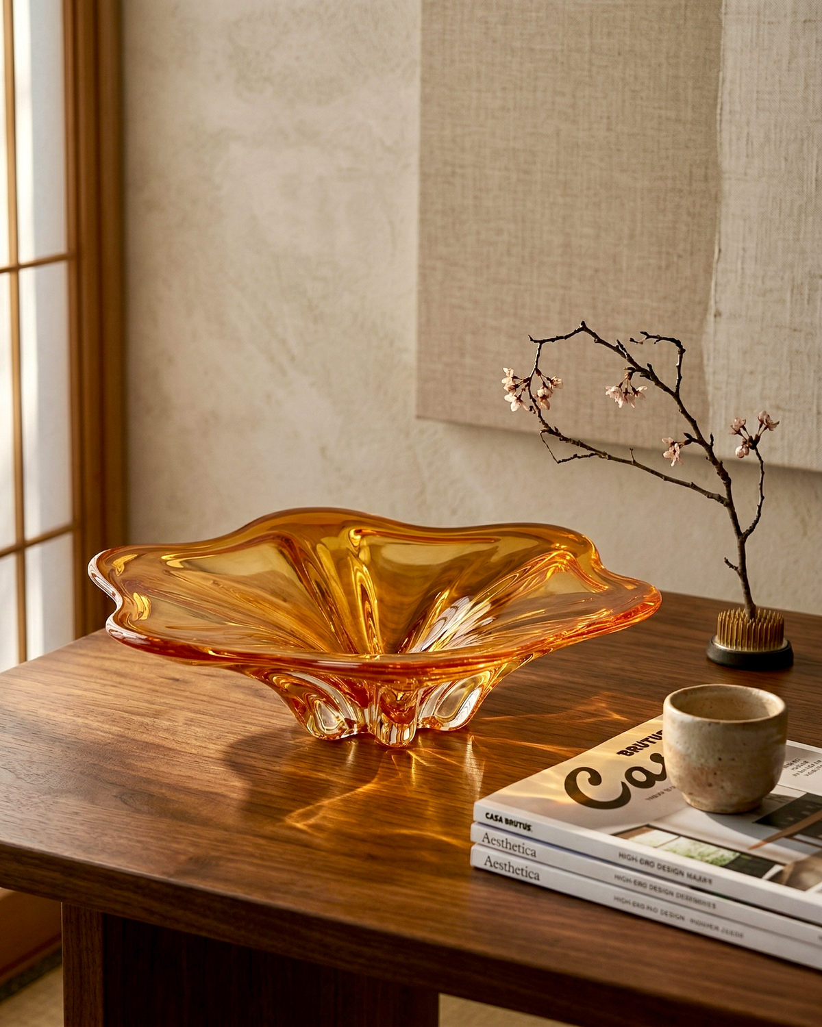 Art Glass 13.5" Centrepiece, in Orange | Made in Japan