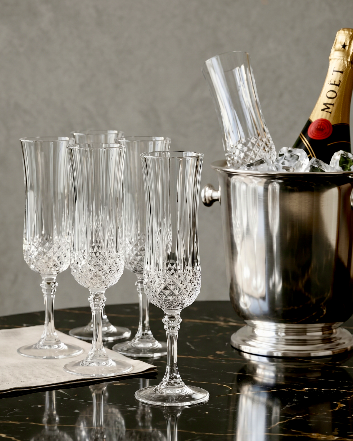 Cristal D'Arques-Durand (France) 'Longchamp' Crystal Champagne Flute Glasses [Set x6] - That Retro Piece