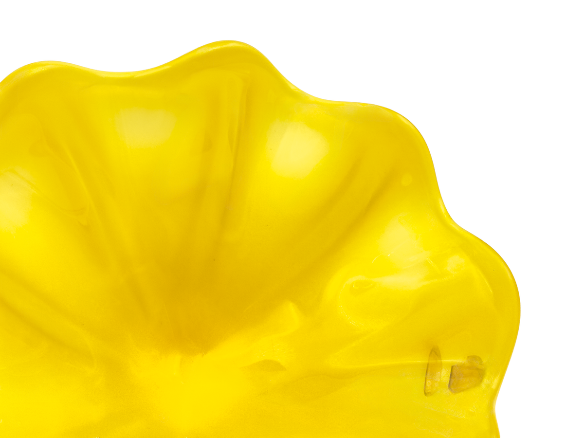 Iwatsu Glass (Japón) de su gama ArtGlass | Jarrón/centro de mesa de vidrio artístico con forma de pañuelo de 29,5 cm, en amarillo girasol | Empaque vintage original *HALLAZGO RARO* 