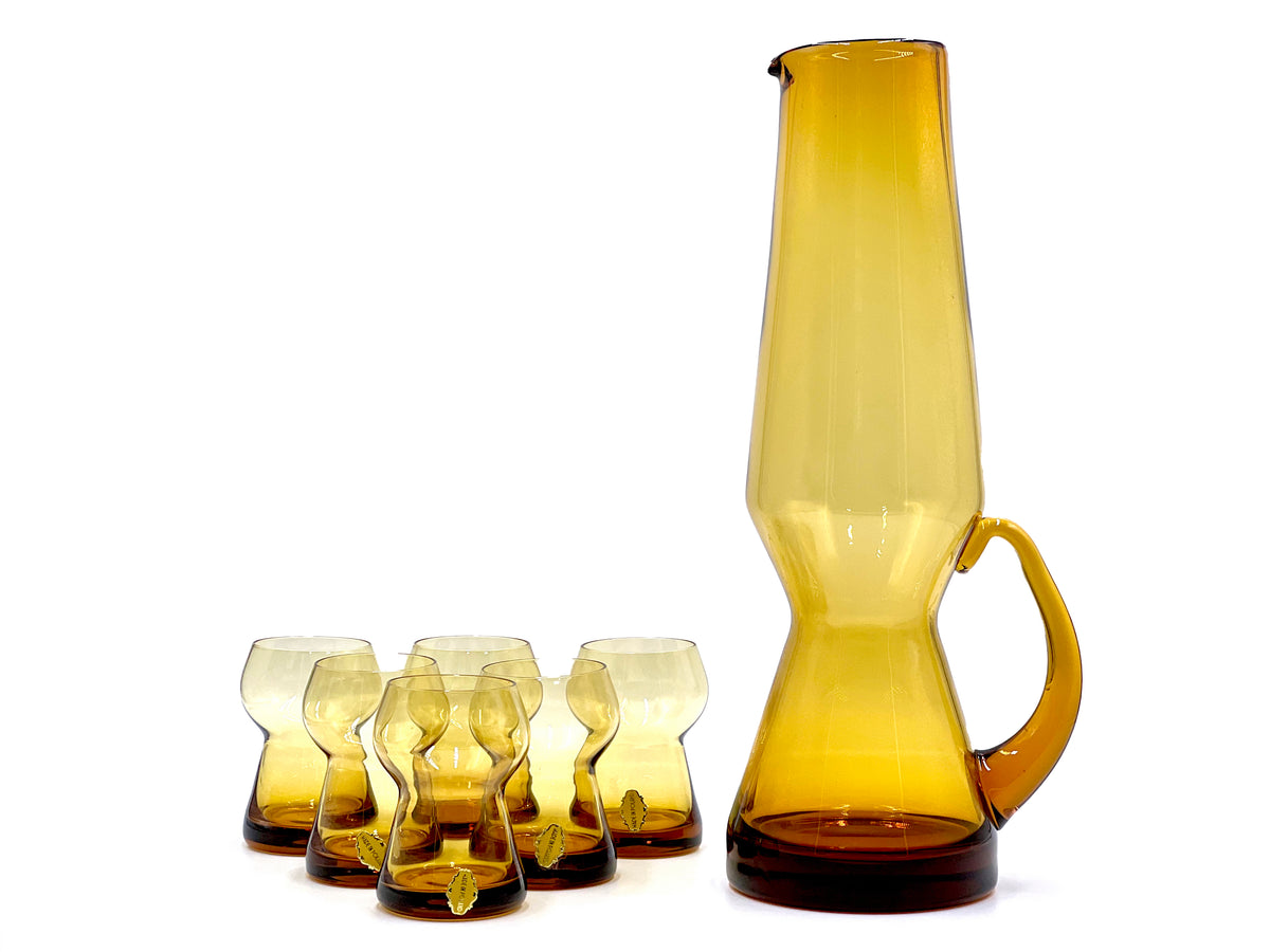 Astracolor (Poland) Cocktail Set - Pitcher plus x6 Tumbler Glasses, in Honey Gold