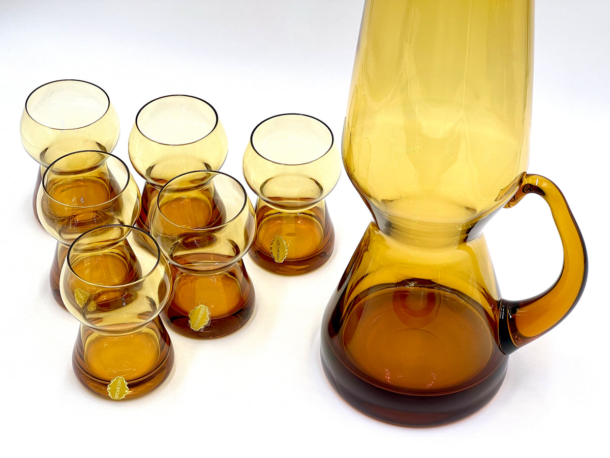 Astracolor (Poland) Cocktail Set - Pitcher plus x6 Tumbler Glasses, in Honey Gold