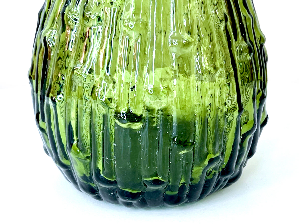 Tall 22" Decanter/Bottle, 'Bamboo/Wax Drip' in Dark Olive Green | Made in Empoli, Italy (Resin Stopper)