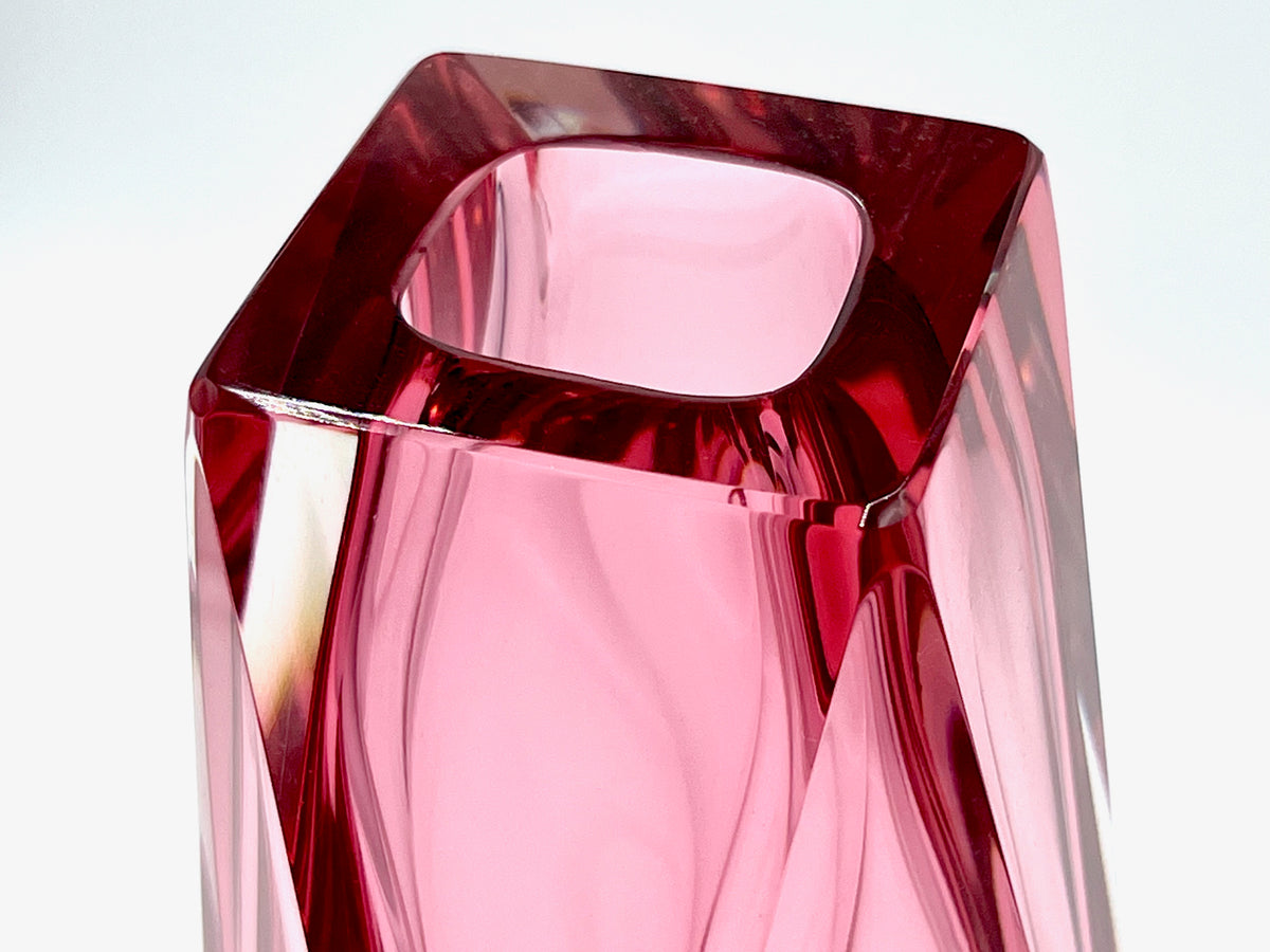 Mandruzzato (Murano, Italy) Faceted Art Glass 'San Marco' 12" Block Vase, in Pink