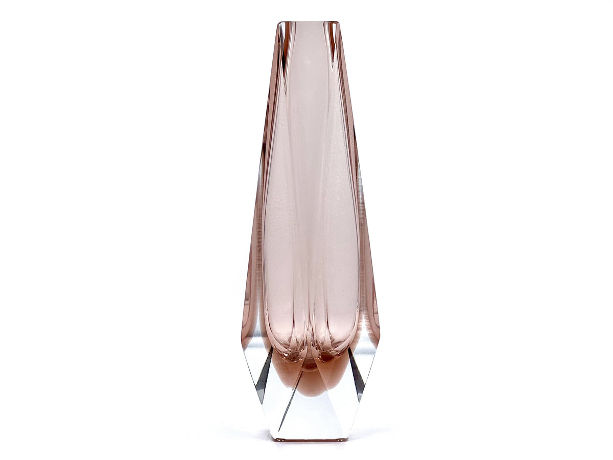 Mandruzzato (Murano, Italy) Faceted Art Glass 'Gocca' 12" Block Vase, in Dusty Pink