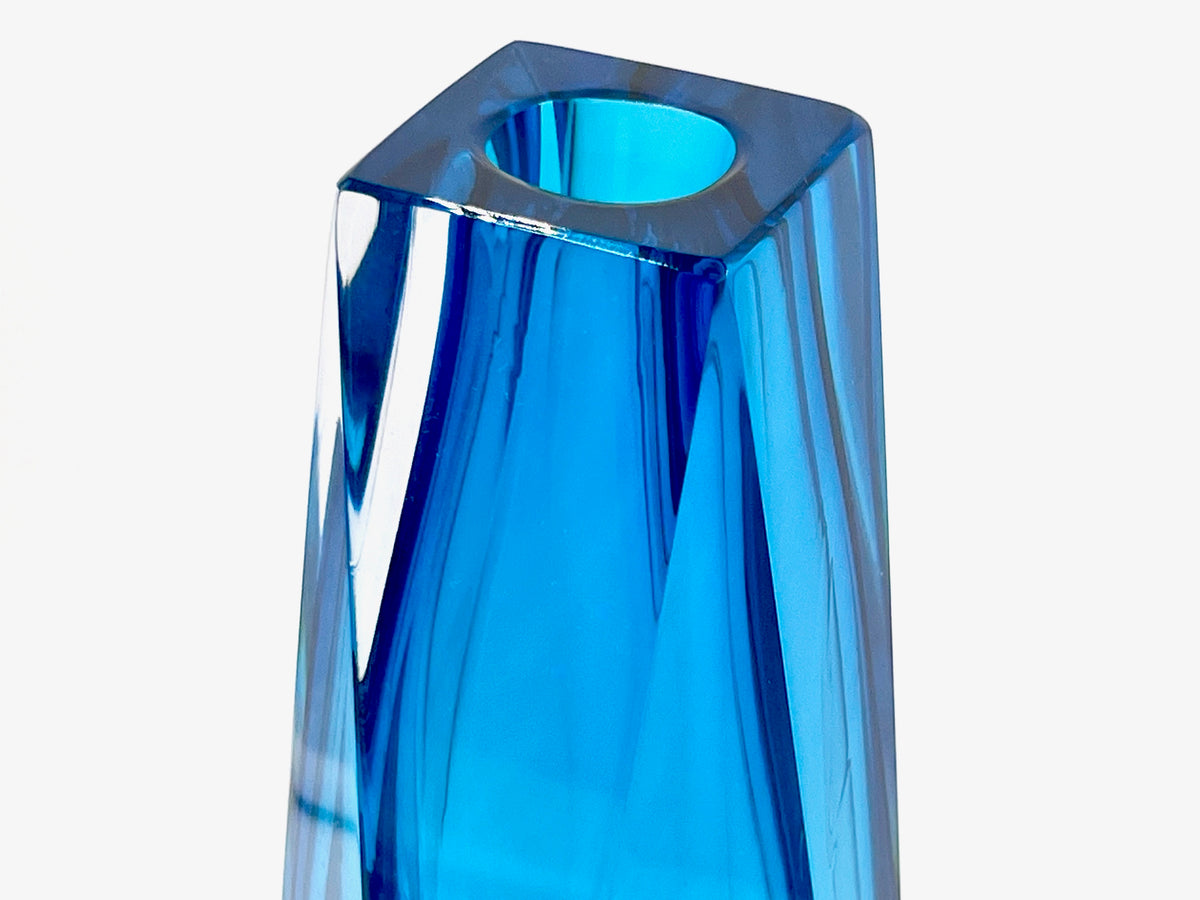 Mandruzzato (Murano, Italy) Faceted Art Glass 'Gocca' 12" Block Vase, in Blue