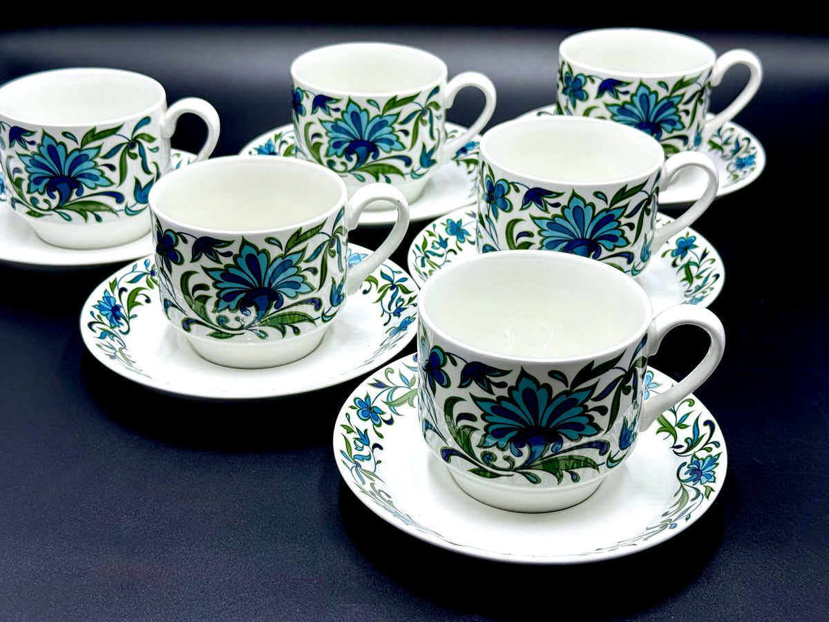 Tasses et soucoupes « Jardin espagnol » Midwinter (Angleterre) (lot de 6) | Création de Jessie Tait
