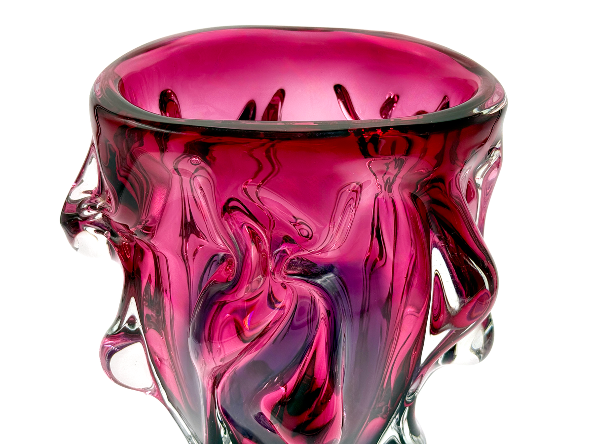 Vase en verre d'art Sanyu Glass (Japon) de 23 cm, rose et bleu. 