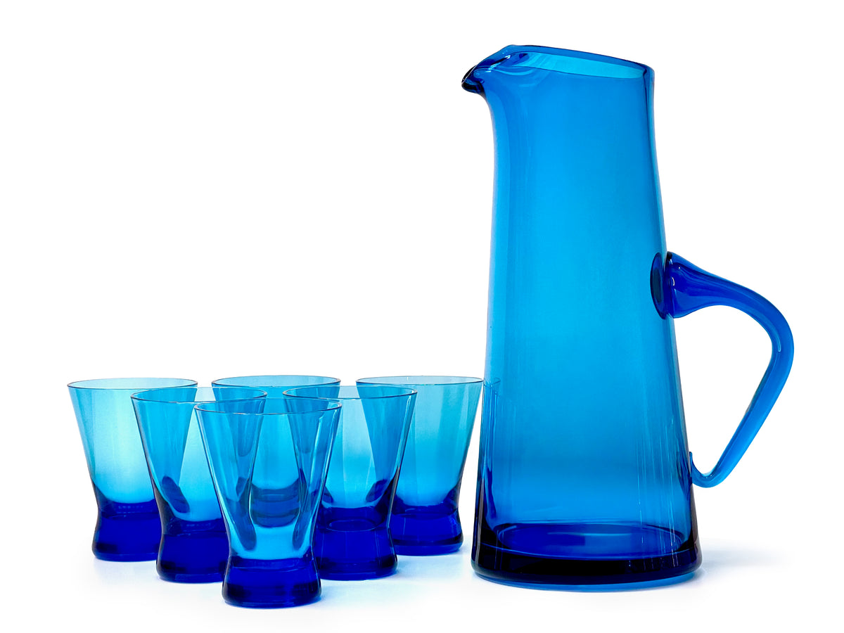 Astracolor (Poland) Cocktail Set - Pitcher plus x6 Tumbler Glasses, in Blue