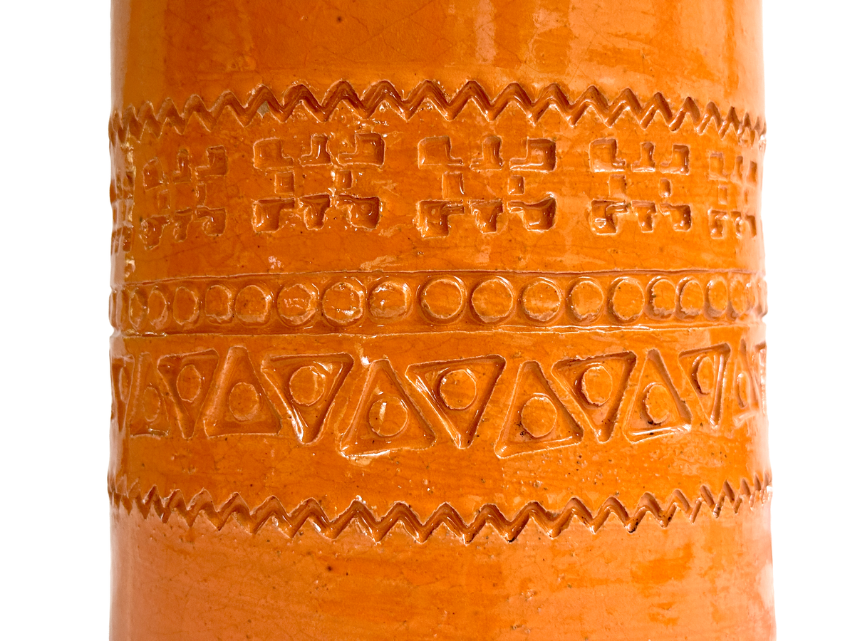 Bitossi (Italy) XXL 41.5" Table Lamp in Orange, with Hand-Made Lampshade (Vintage Fabric) *RARE FIND*