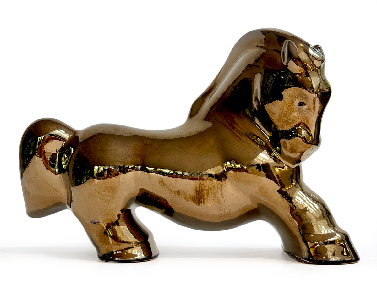 Rakumba Pottery (Australia) 11.5" Horse, in Gold *RARE FIND*
