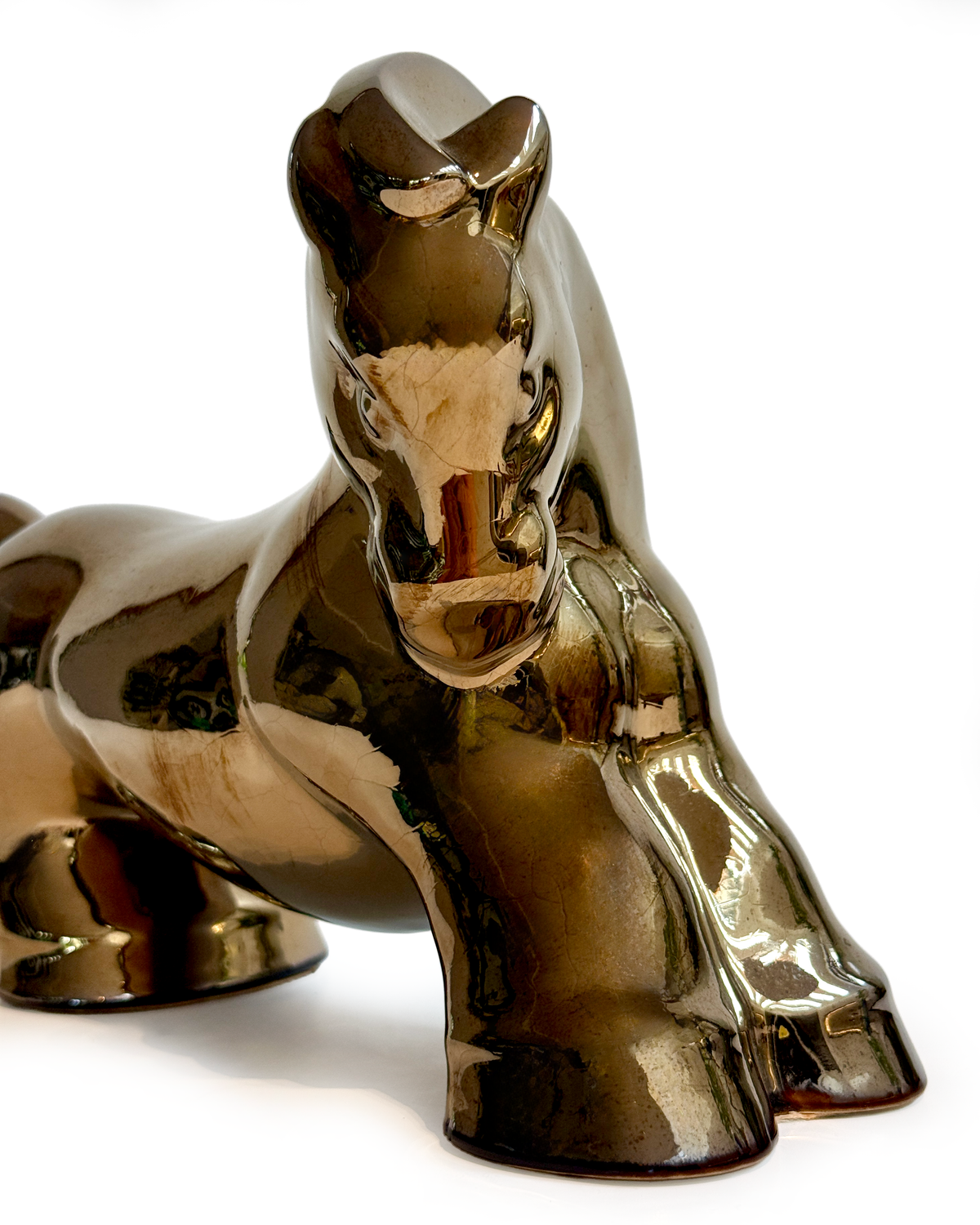 Rakumba Pottery (Australia) 11.5" Horse, in Gold *RARE FIND*