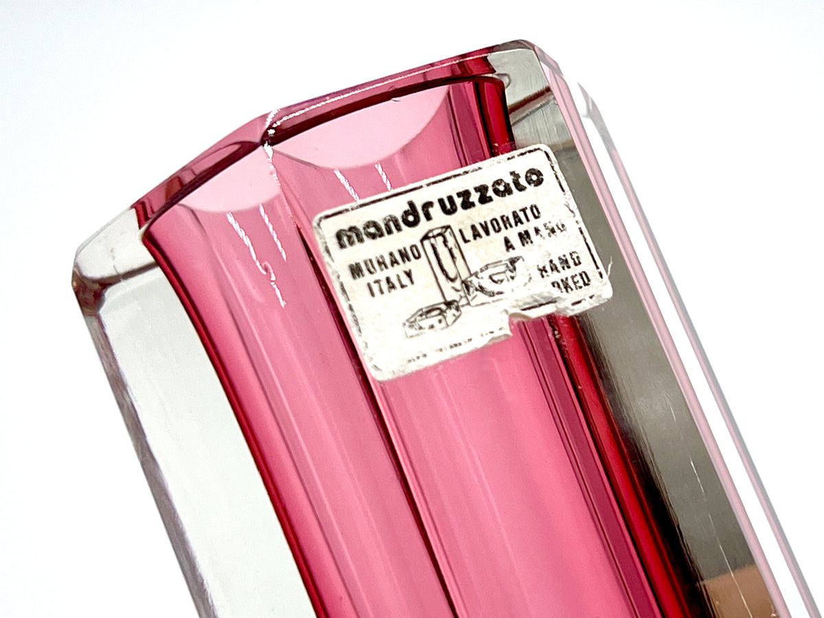 Mandruzzato (Murano, Italy) Faceted Art Glass 6" Block Vase, in Pink