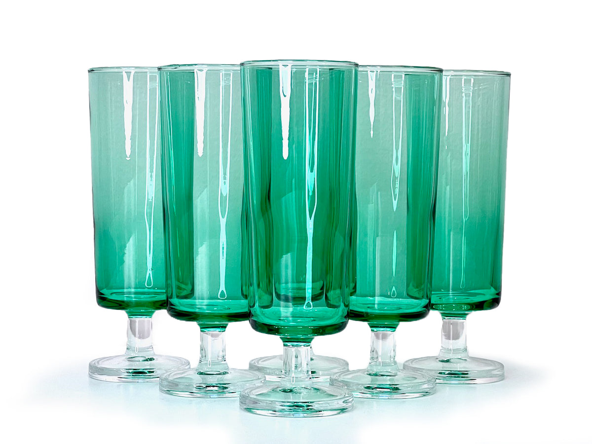 Luminarc (Francia) 'Cavalier' en verde, copas de champán (juego x6)