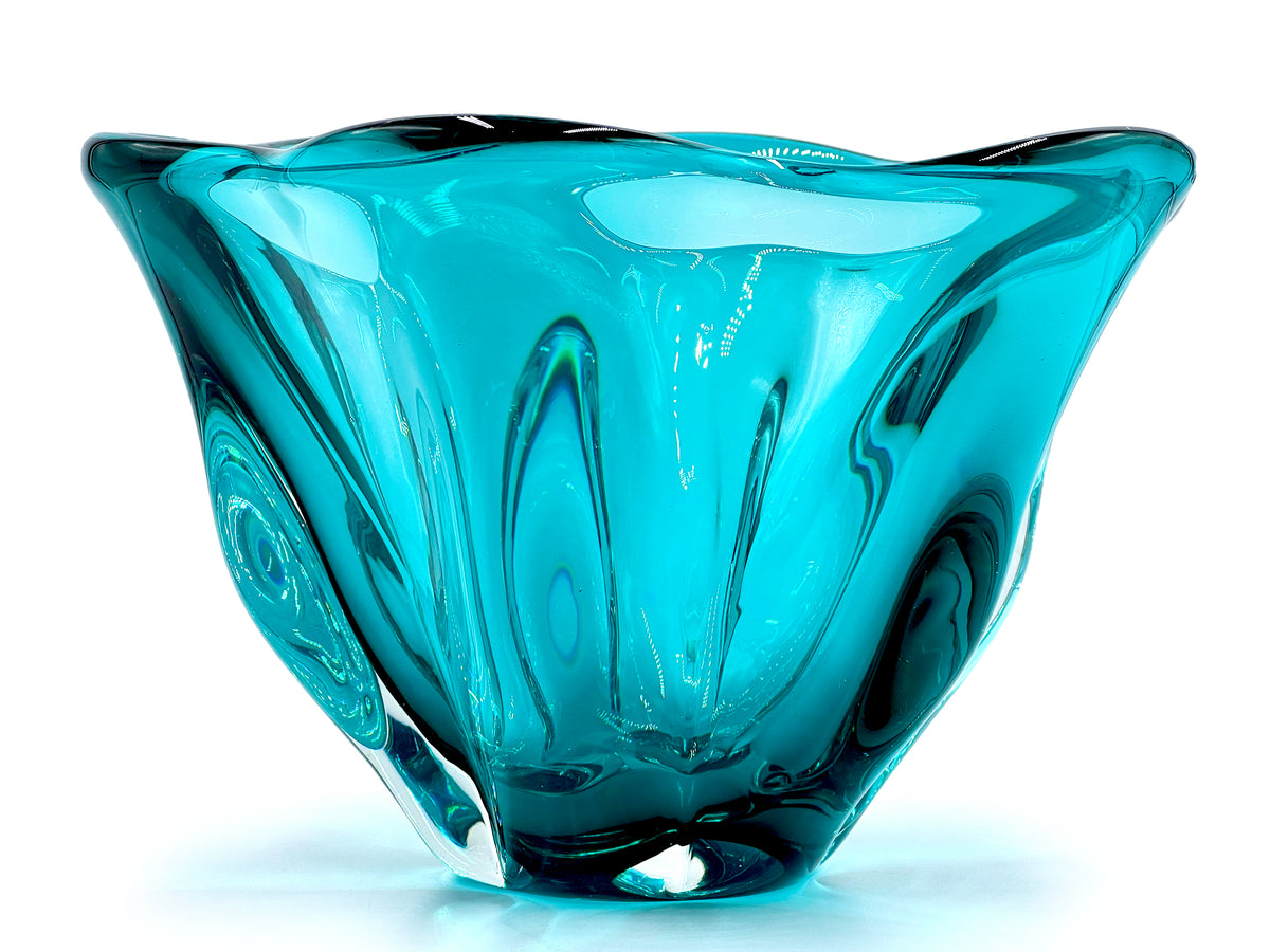 Vase/centre de table en verre artistique Sanyu Glass (Japon) de 23 cm, couleur bleu sarcelle