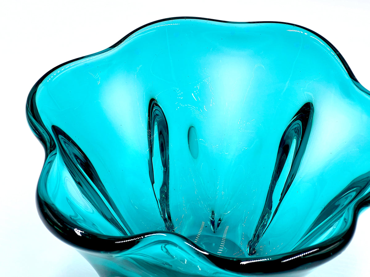 Vase/centre de table en verre artistique Sanyu Glass (Japon) de 23 cm, couleur bleu sarcelle