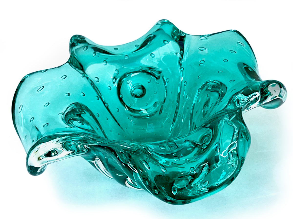 Cenicero de cristal artístico en turquesa | Fabricado en Murano, Italia