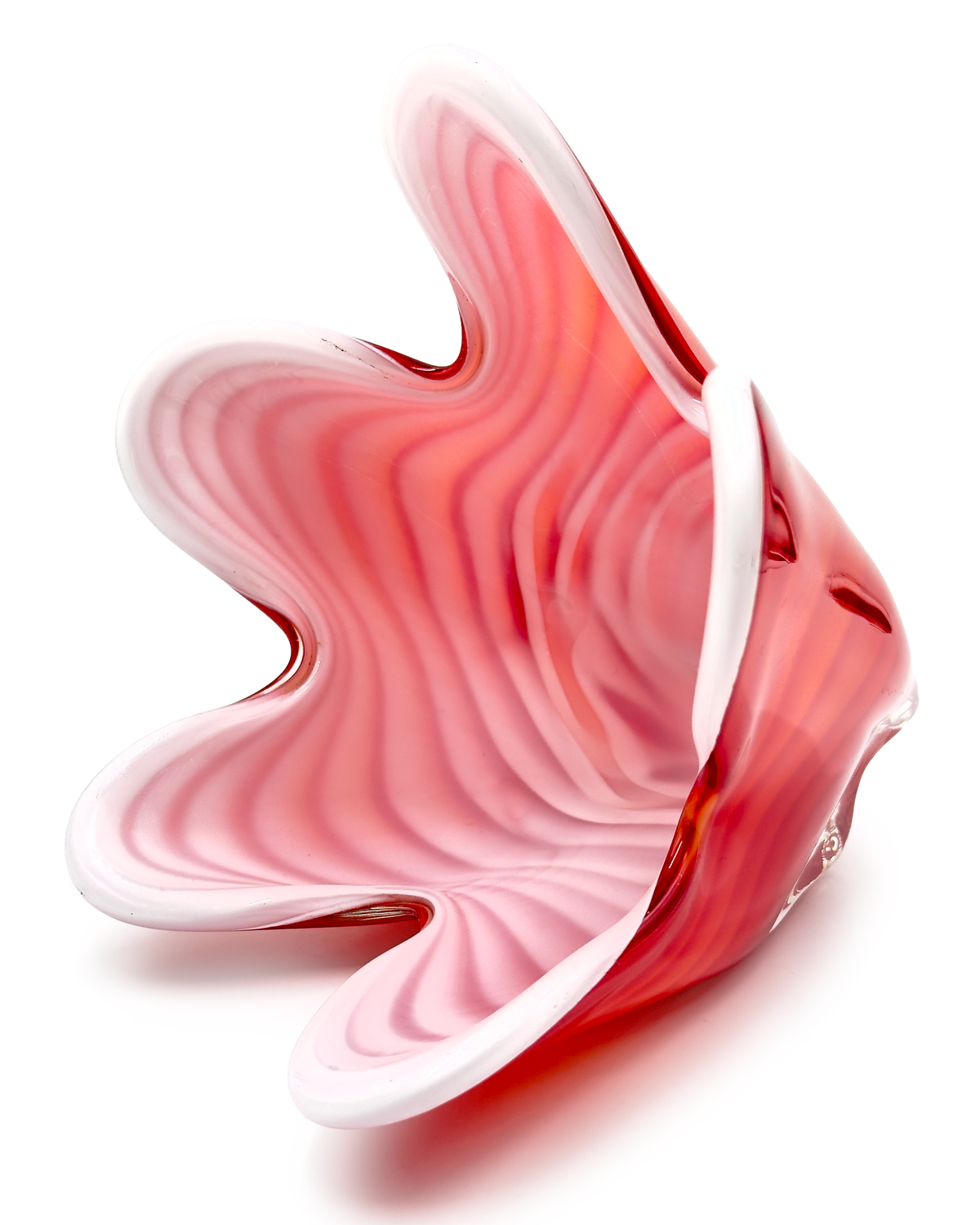Iwatsu Glass (Japón) de su gama Hineri | Jarrón/centro de mesa de vidrio artístico con forma de pañuelo de 9,5", en rosa