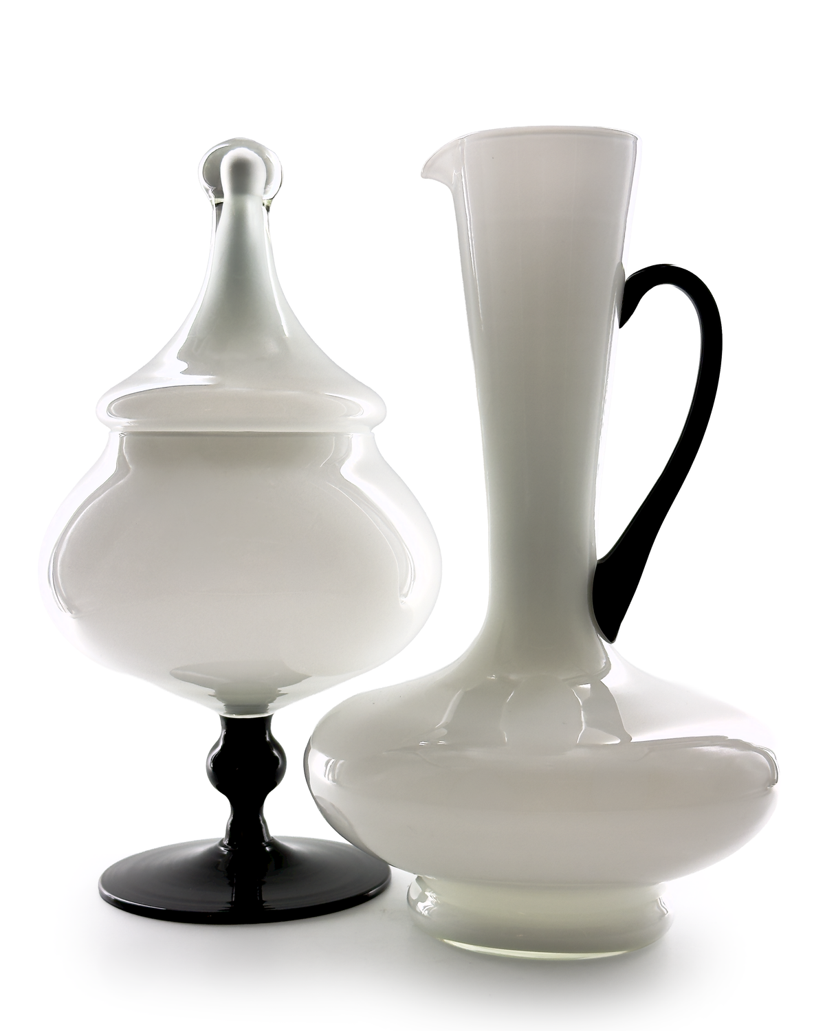 Glass 10.5" Pitcher, in Black/White | Made in Empoli, Italy