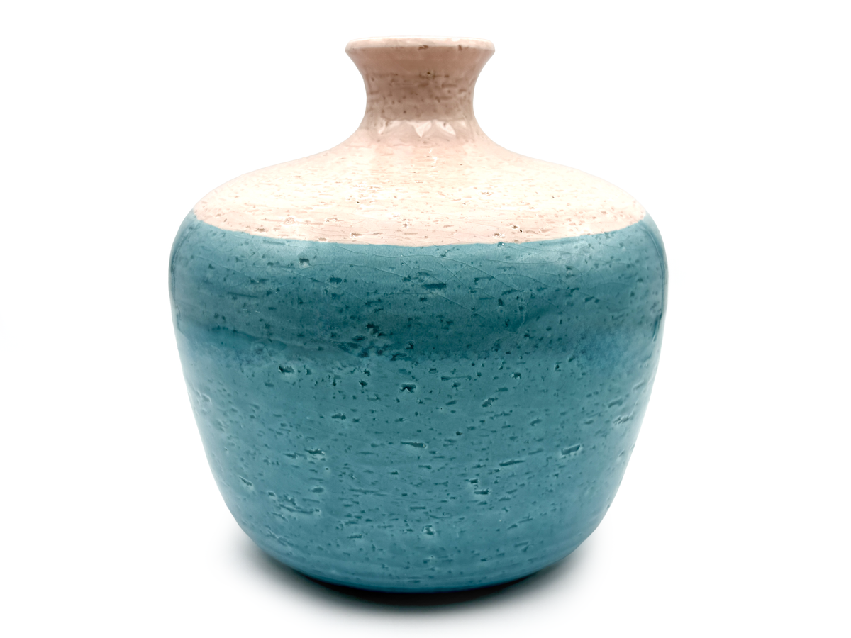 Bitossi (Italy) 8.5" Ball Vase, in Pink/Turquoise