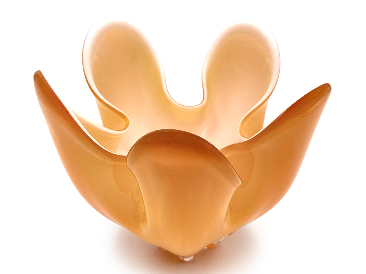 Cristal Iwatsu (Japón) de su gama Hineri | Centro de mesa de vidrio artístico de 18 cm, color naranja