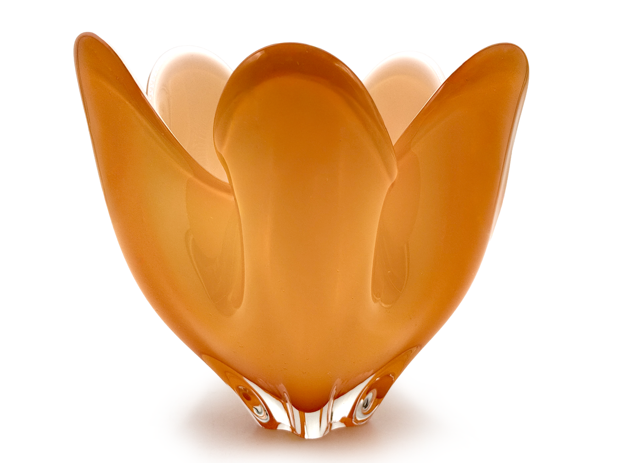 Cristal Iwatsu (Japón) de su gama Hineri | Centro de mesa de vidrio artístico de 18 cm, color naranja