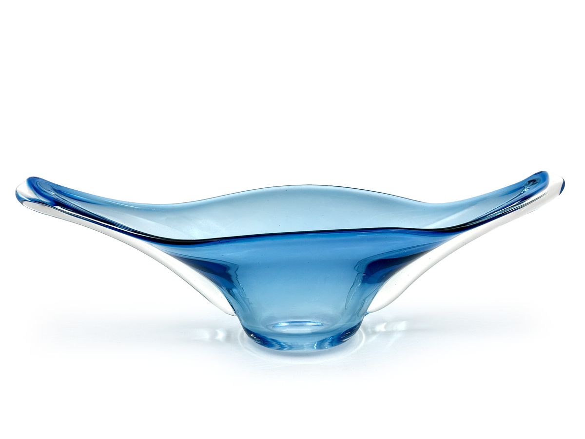 Jarrón/centro de mesa de vidrio artístico con forma de pañuelo de 9,5", color azul hielo | Hecho en Japón *HALLAZGO RARO*