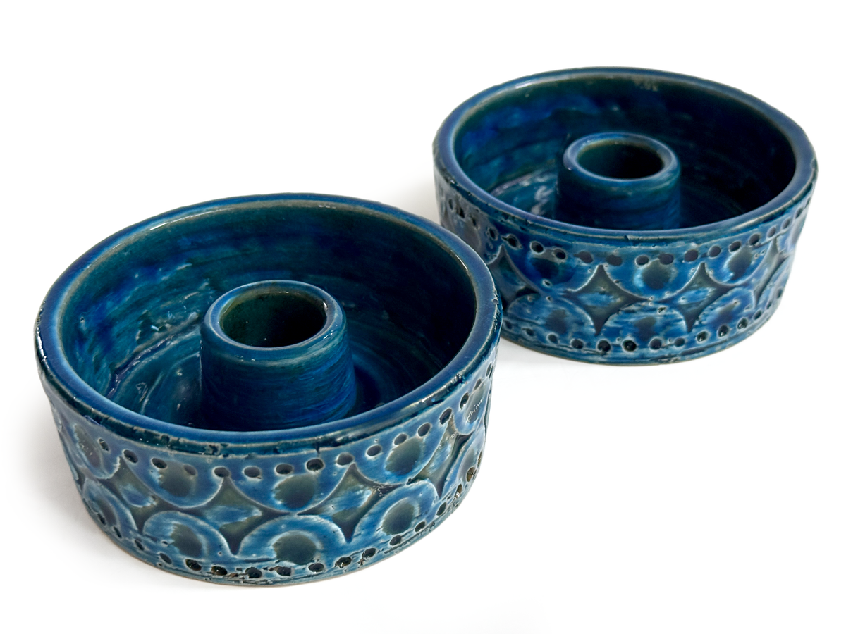 Bitossi (Italy) 'Torcello' in Blue, 4" Candle Holders [Set x2]