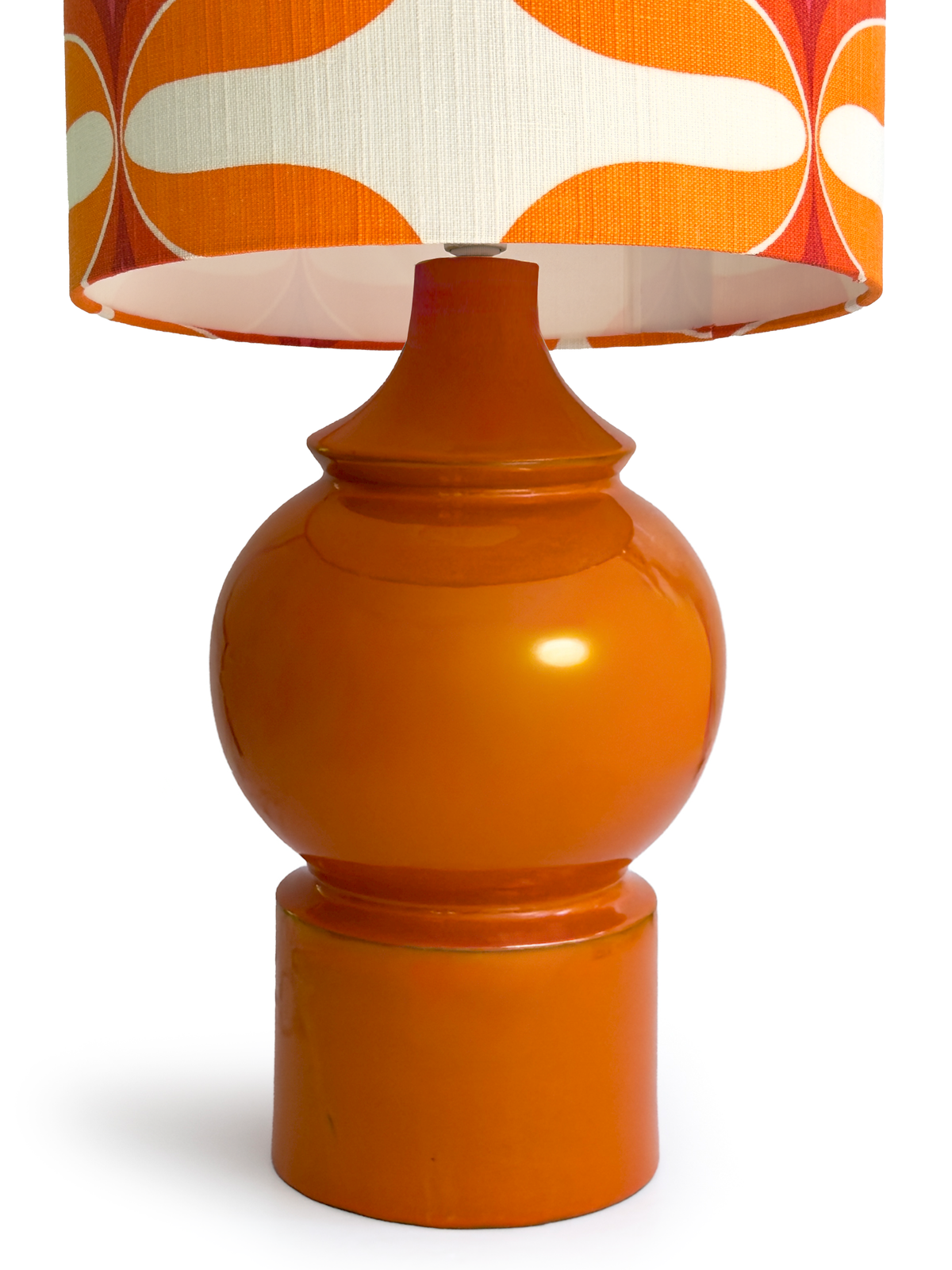 Bitossi (Italy) XXL 37" Table Lamp in Orange, with Hand-Made Lampshade (Vintage Fabric) *RARE FIND*
