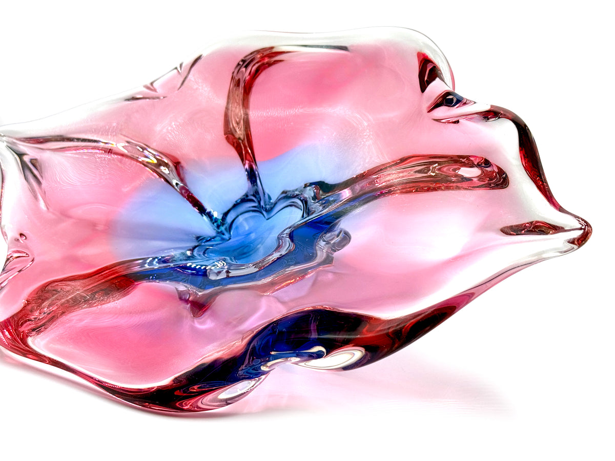 Chřibská Glassworks (Czechoslovakia) Art Glass 16.5" Centrepiece, in Pink/Blue