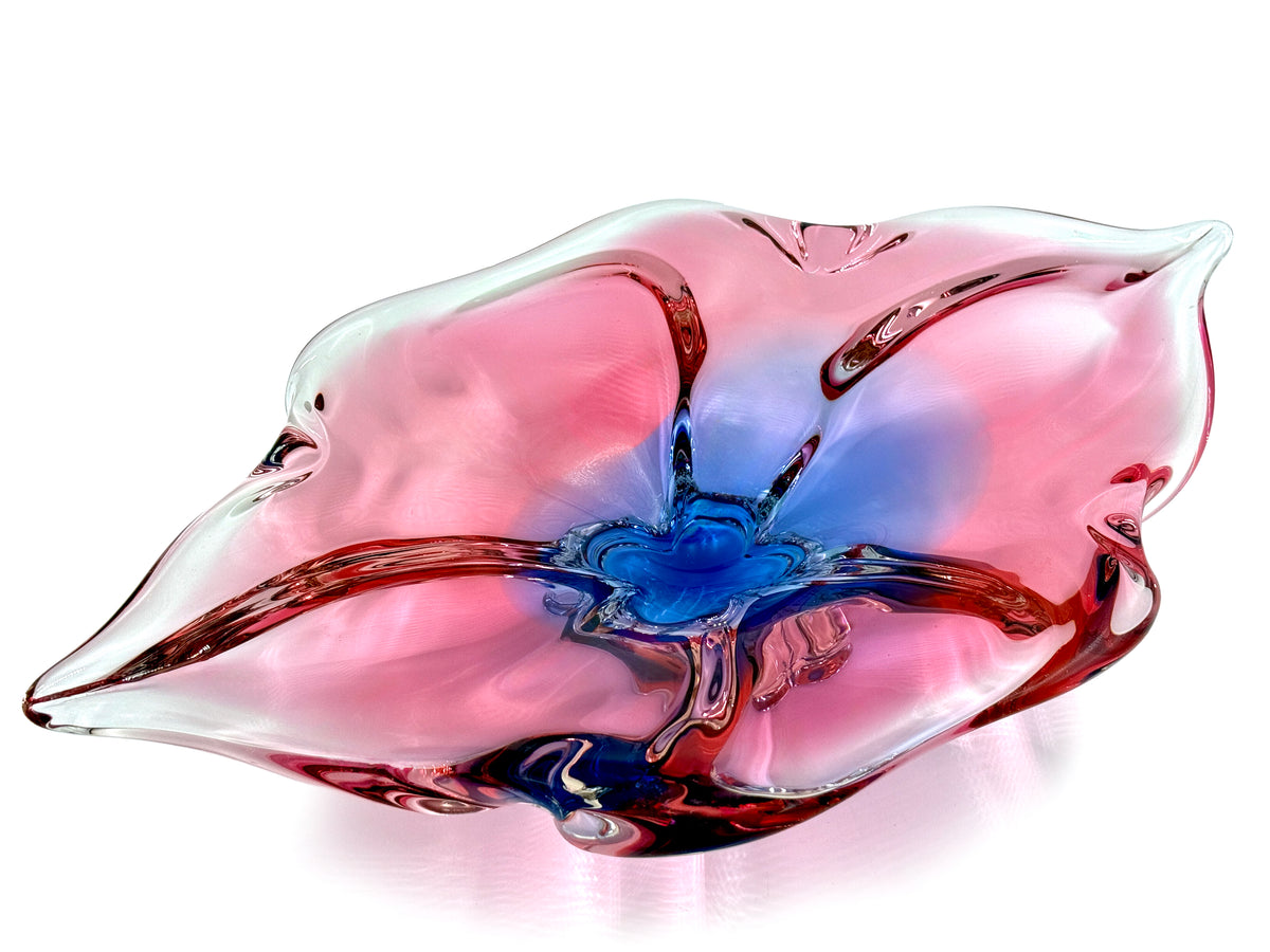 Chřibská Glassworks (Czechoslovakia) Art Glass 16.5" Centrepiece, in Pink/Blue