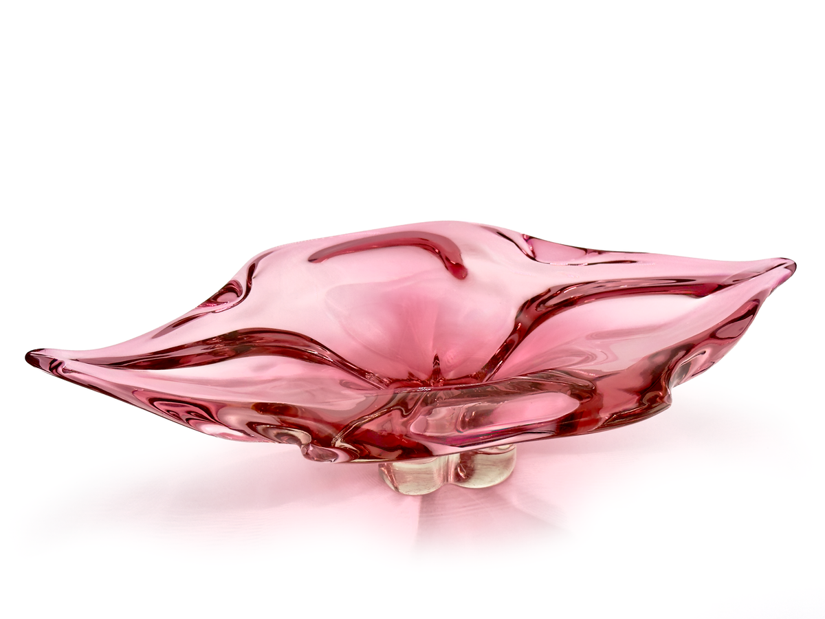 Chřibská Glassworks (Czechoslovakia) Art Glass 16.5" Centrepiece, in Pink