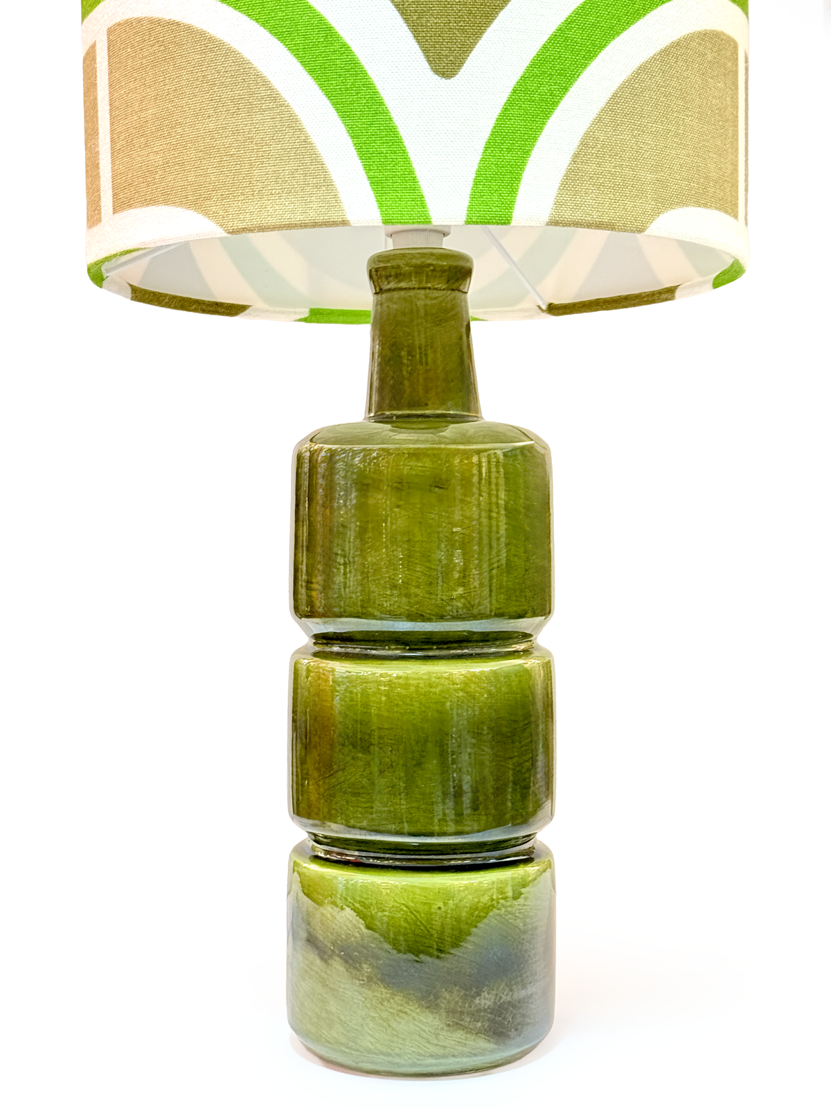 Ellis Ceramics (Australia) XL 35" Table Lamp in Olive Green, with Hand-Made Lampshade (Vintage Fabric)