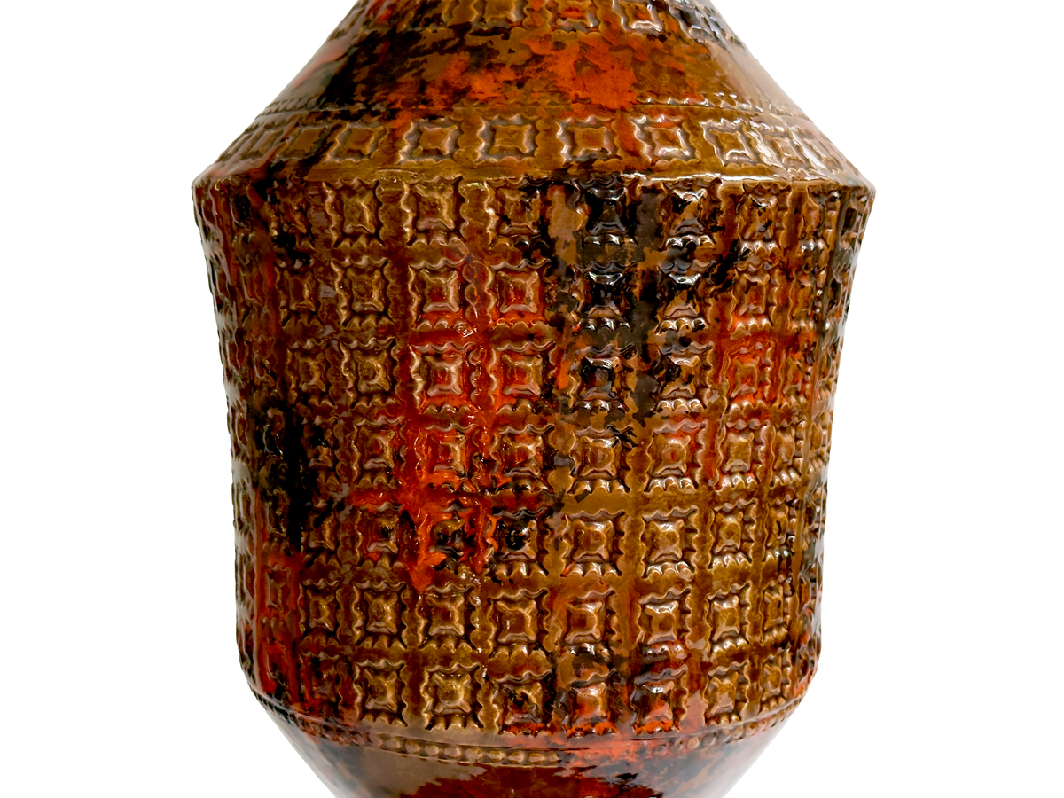 Bitossi (Italy) 'Raviolo' in Brown/Orange/Black, XXL 44" Table Lamp, with Hand-Made Lampshade (Vintage Fabric) *RARE FIND*