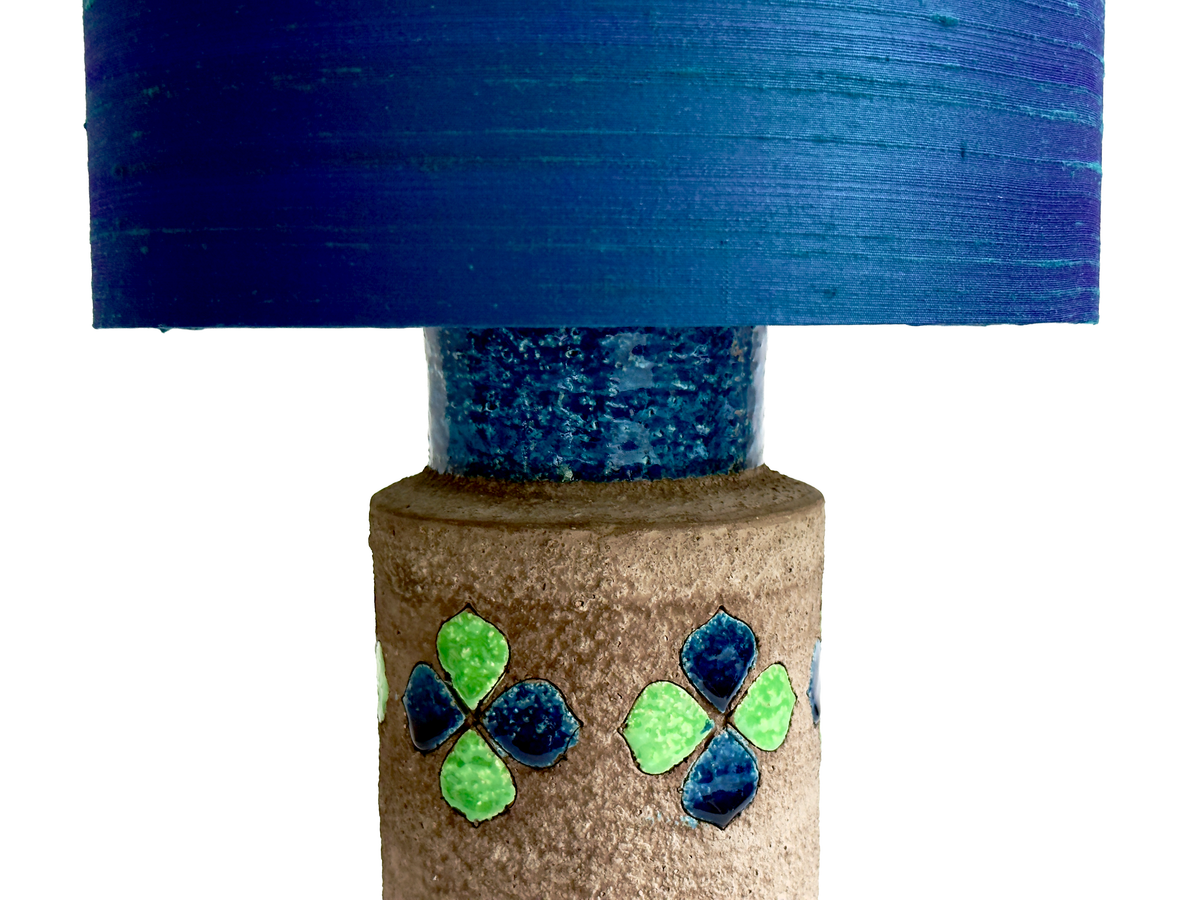 Bitossi (Italy) 'Clover' in Blue/Green, 27" Table Lamps, with Hand-Made Lampshades [Set x2] *RARE FIND*