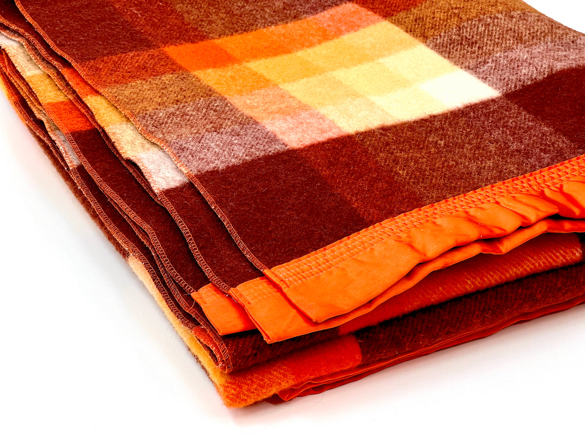 Vintage Plaid Australian Wool Blanket | Chocolate, Orange