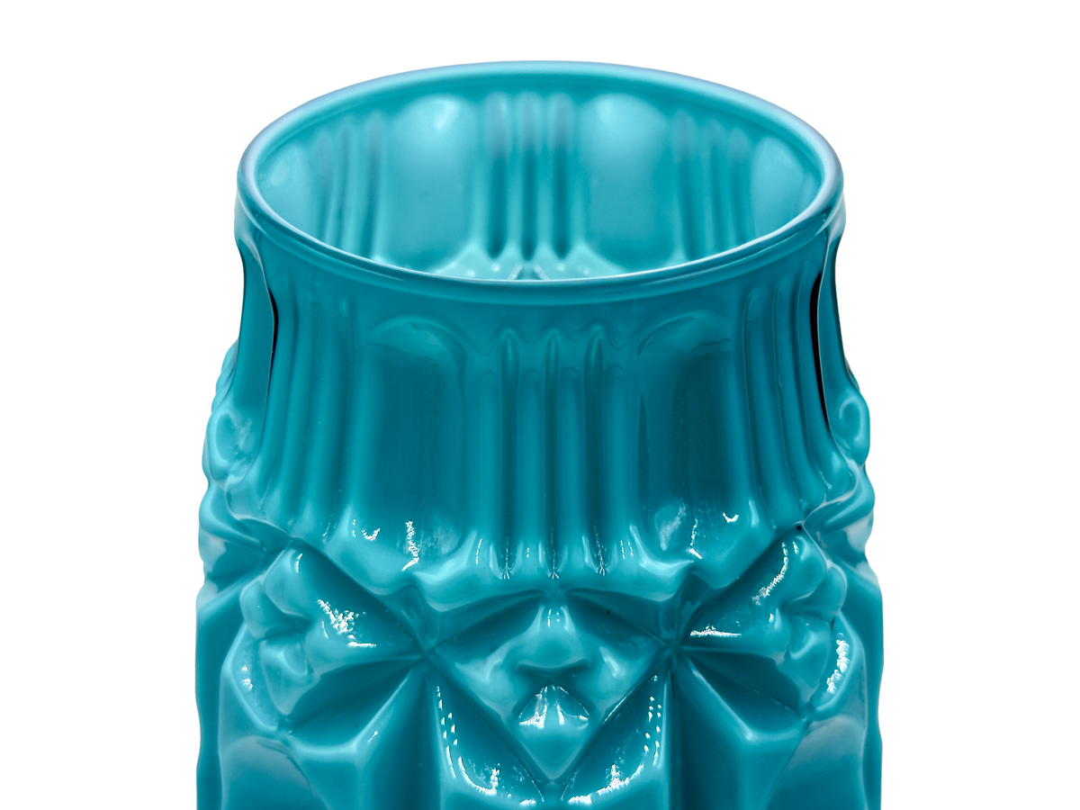 Jarrón Tiki de 38 cm de vidrio revestido, color verde oliva oscuro | Fabricado en Empoli, Italia. *HALLAZGO RARO*