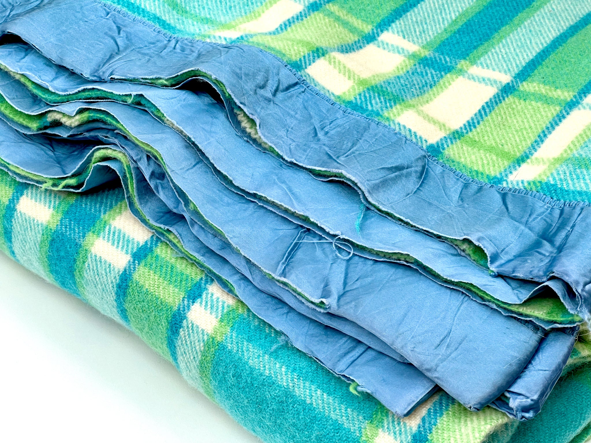 Couverture Vintage En Laine épaisse à Franges – Rayures Multicolores – Picnic, Caravane