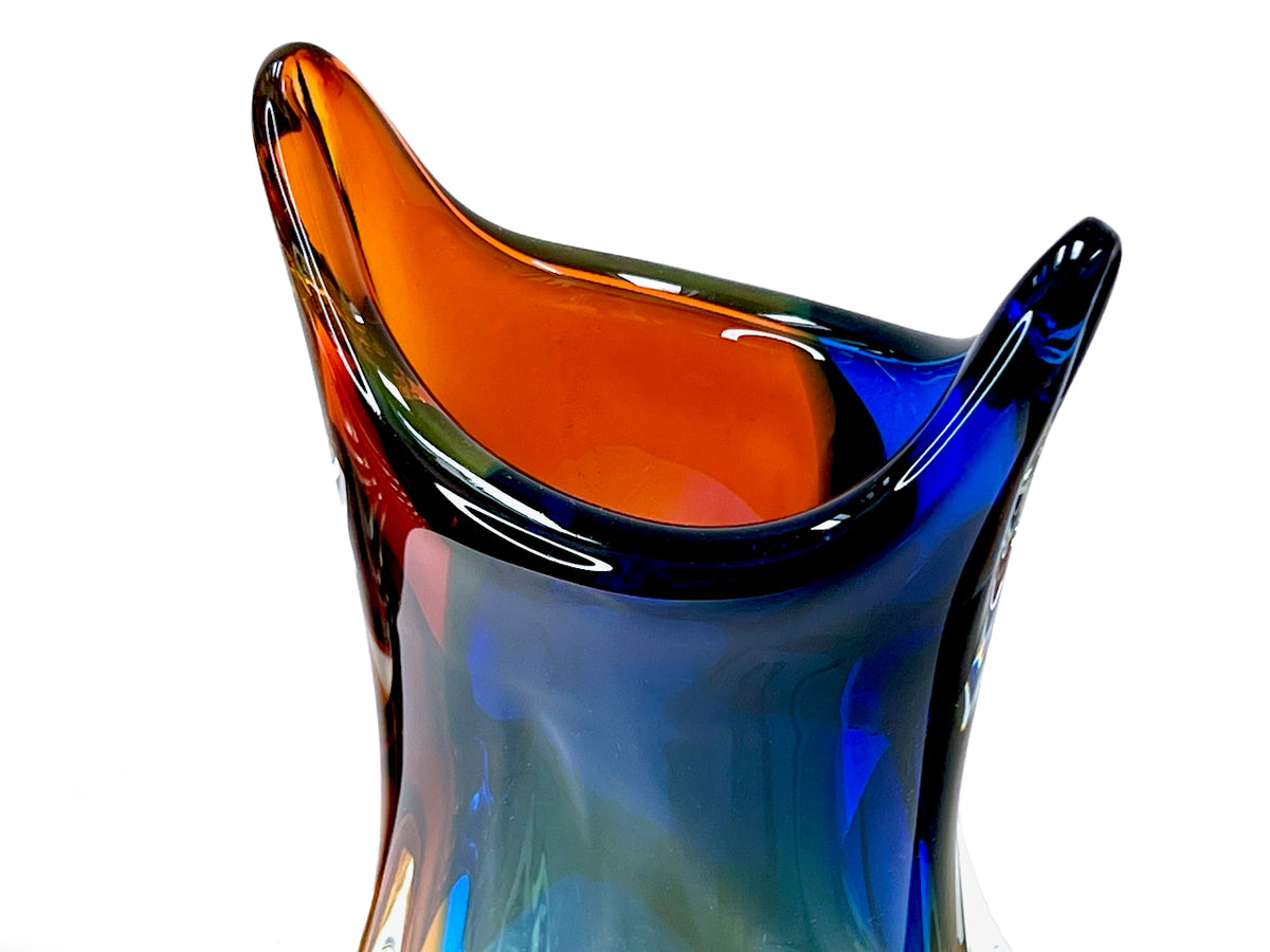 Chřibská Glassworks (Czechoslovakia) Art Glass 13" Vase, in Cobalt/Amber