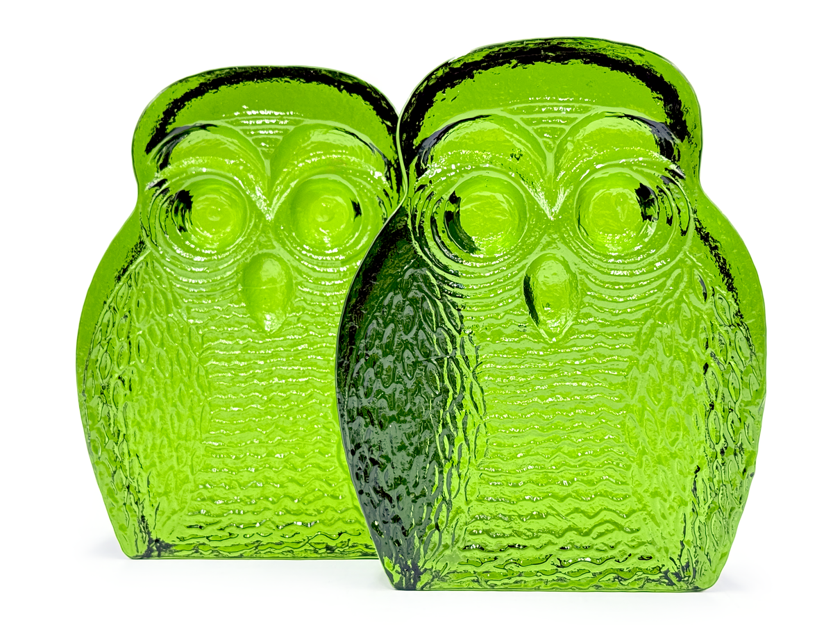 Serre-livres hibou 18 cm (7 po) de Blenko Glass Co (États-Unis), vert [Lot de 2] | Création de Joel Myers *Pièce rare*