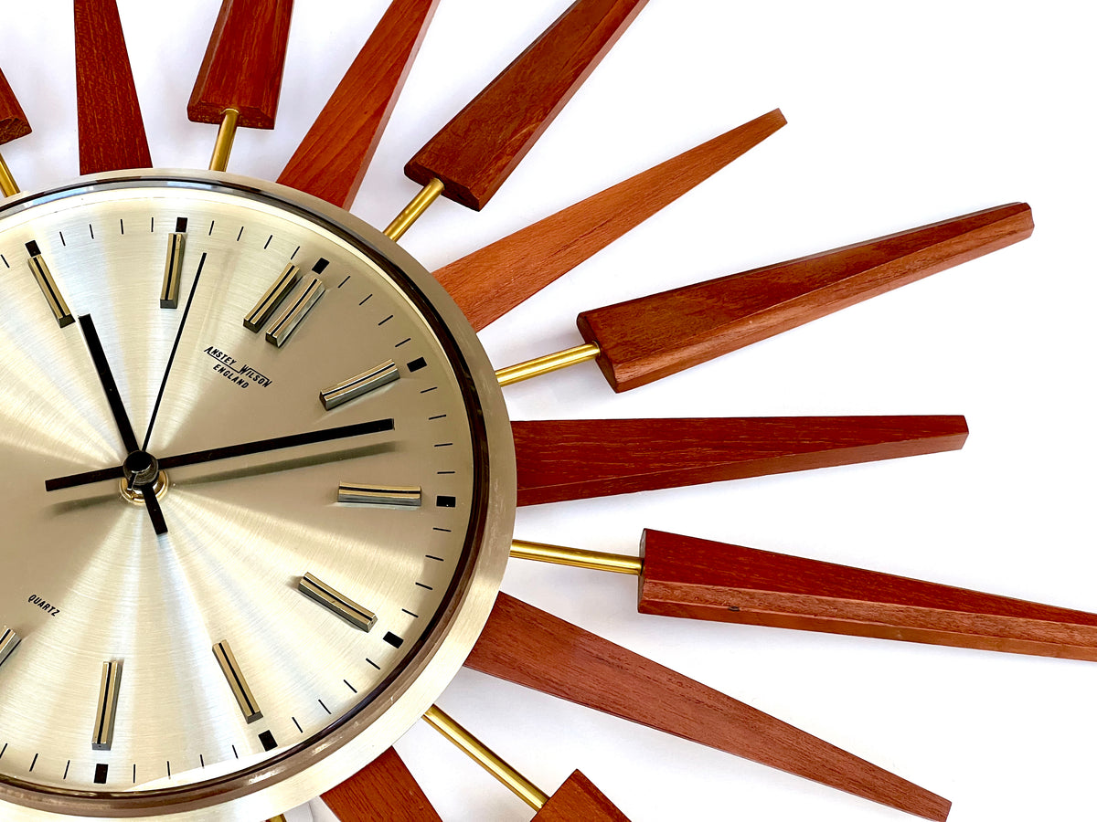 Reloj de pared Starburst de 22,5" de Anstey &amp; Wilson (Inglaterra) | Circa 1960