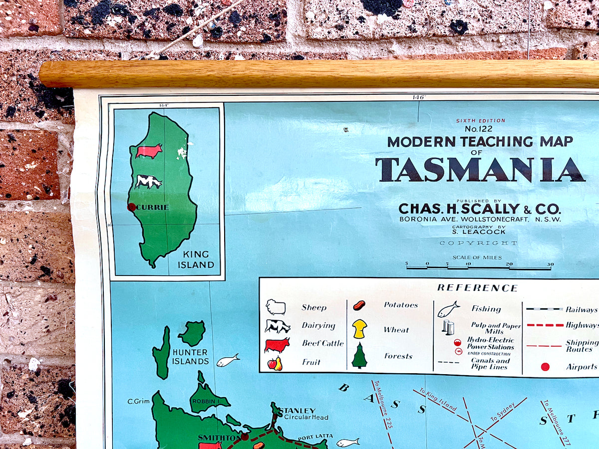 Carte scolaire éducative vintage – Tasmanie, carte n° 122 | Publié par Chas. H. Scally &amp; Co, NSW