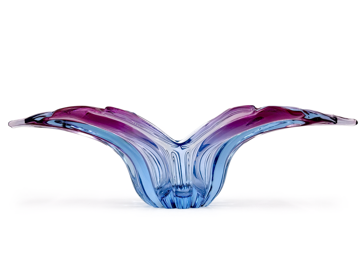 Alfredo Barbini (Murano, Italie) Centre de table Art Glass 19", en violet/bleu *RARE FIND*