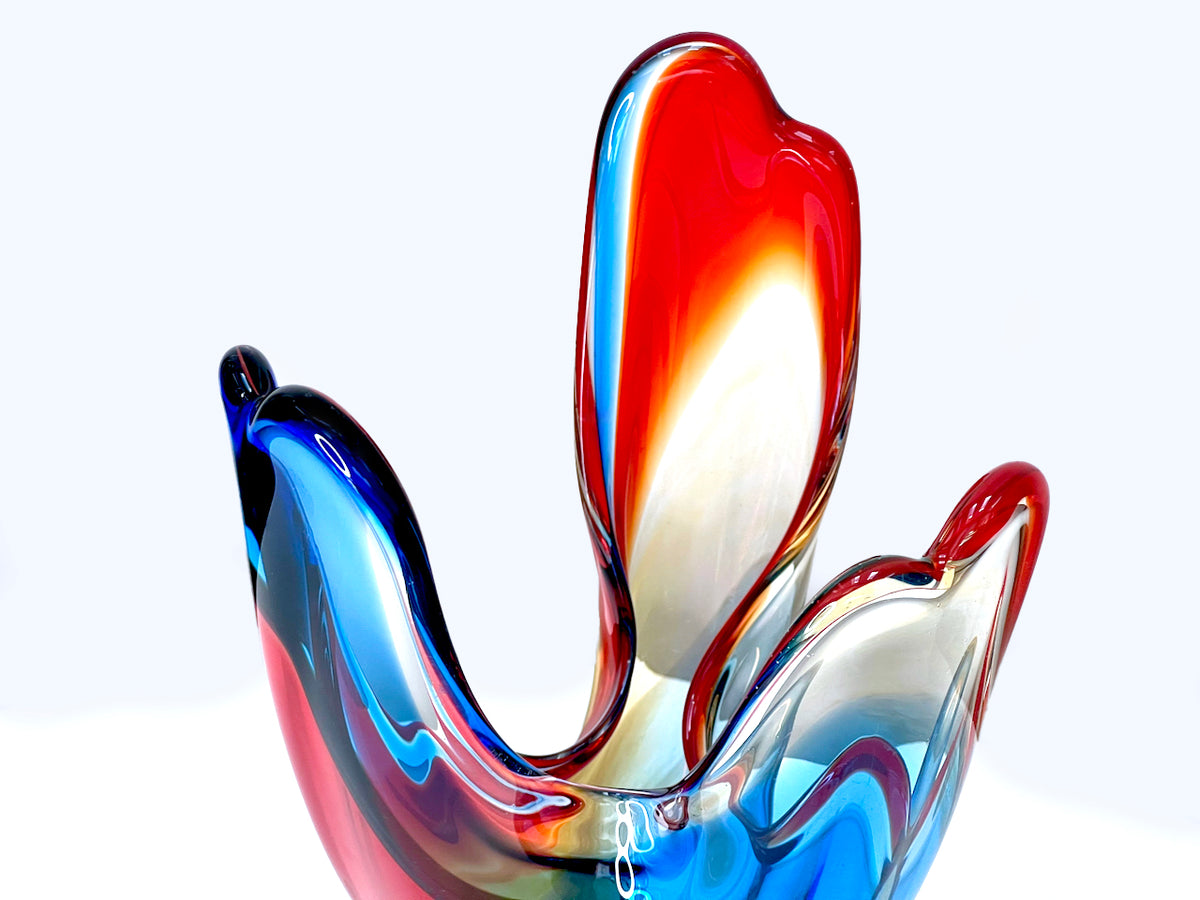 Centre de table en verre d'art Tatsumi Glass (Japon), 28 cm, rouge/bleu/beige