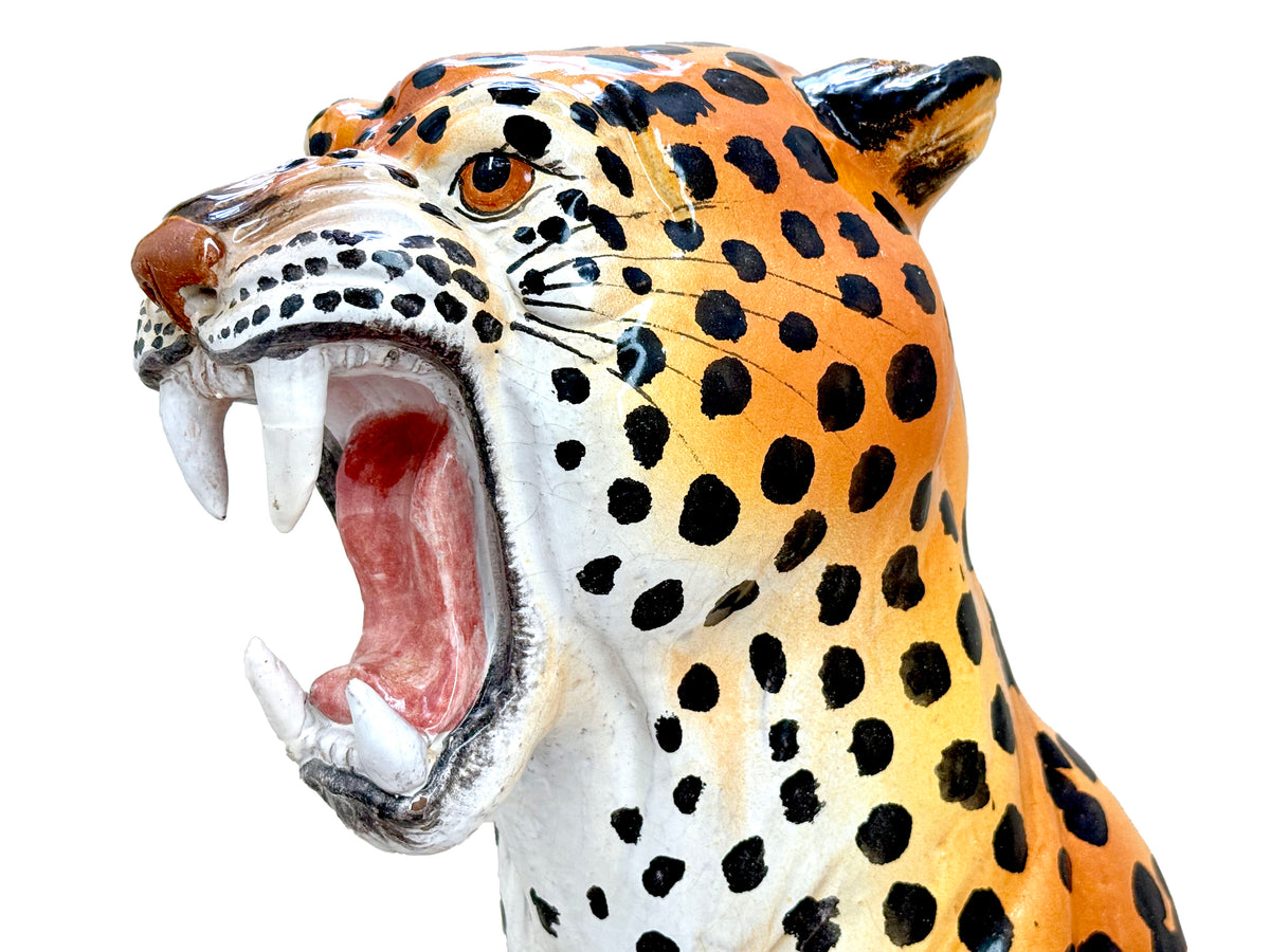 Estatua de leopardo XXL de cerámica italiana de 82 cm (32,5") *HALLAZGO RARO*