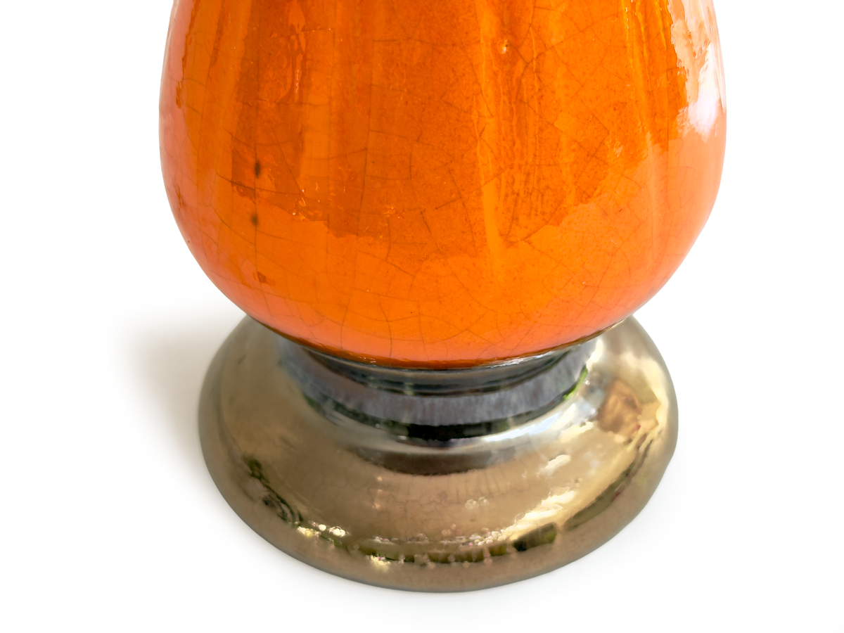 Ellis Ceramics (Australia) 27.5" Table Lamp in Orange/Bronze, with Hand-Made Lampshade (Vintage Fabric)