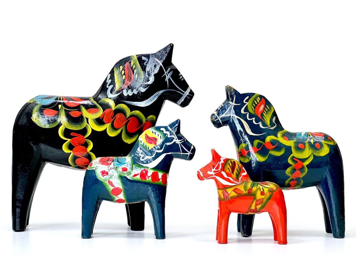 Caballos Dala de madera | Hechos en Suecia (Juego de 4)