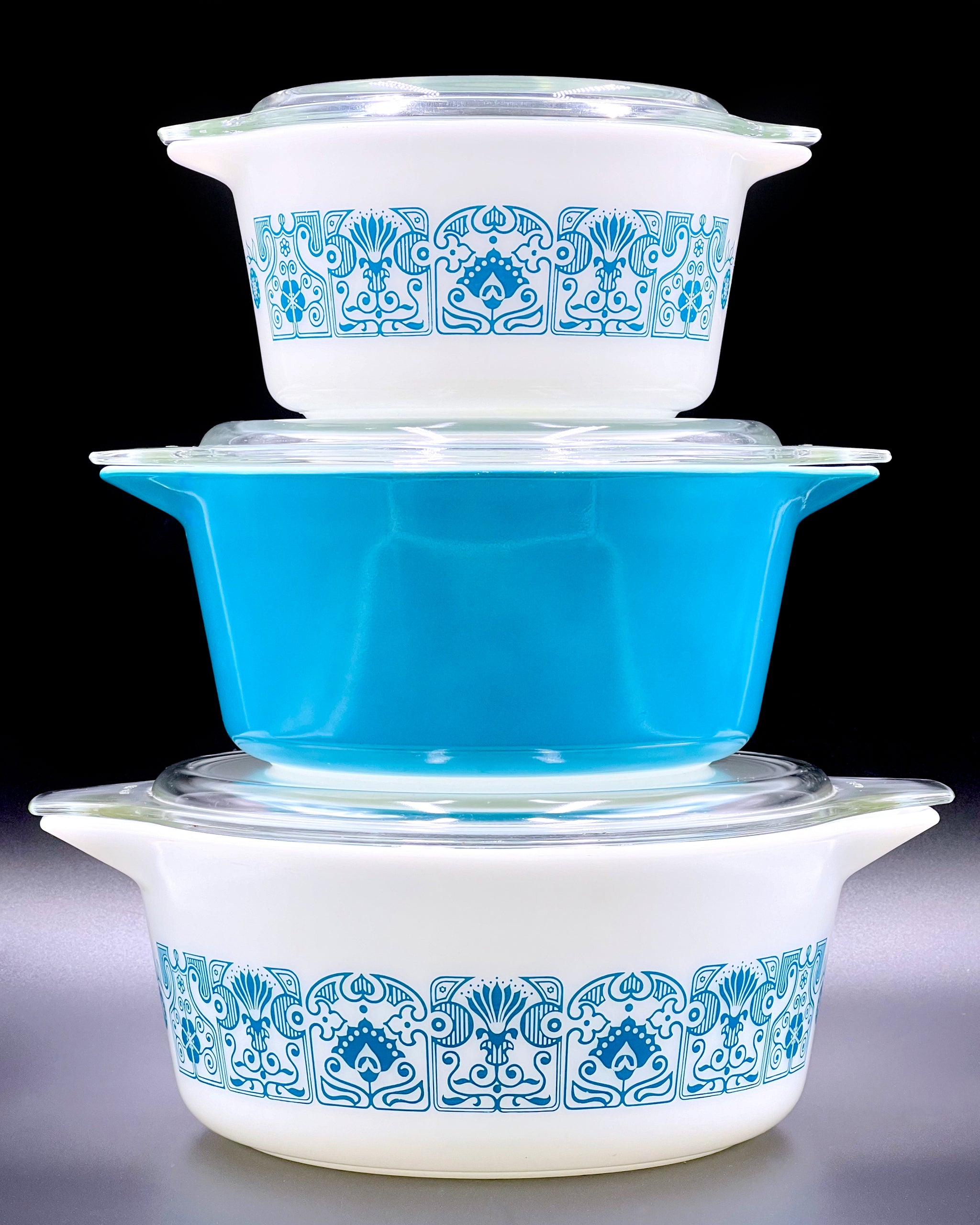 PYREX (USA) 'Horizon Blue' #480 Round Casseroles (Set x3) | Models
